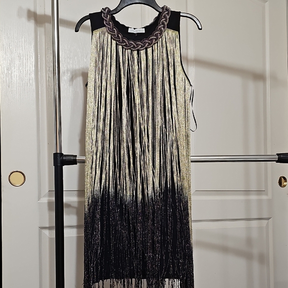 Paradiso Dresses & Skirts - Chic Black and Gold Fringe Mini Dress